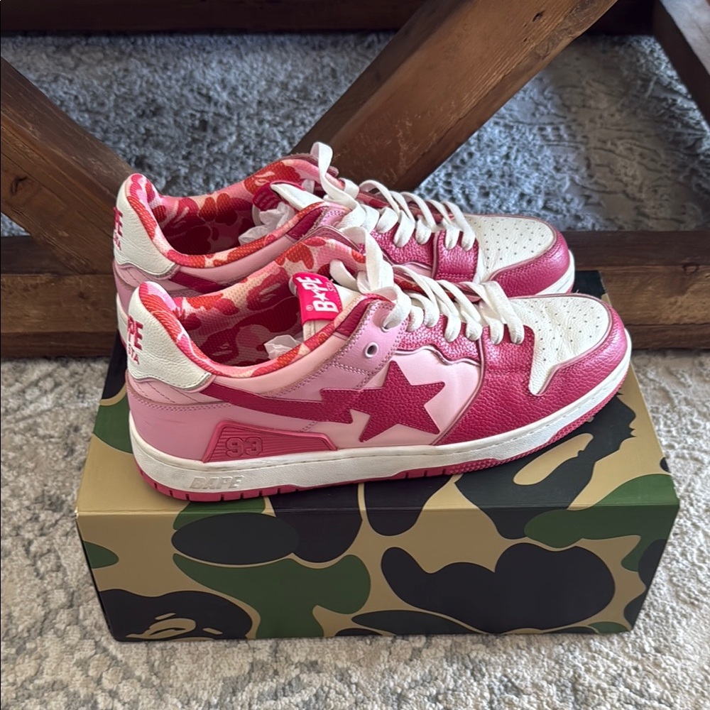 Bape Pink and White Star Sneakers